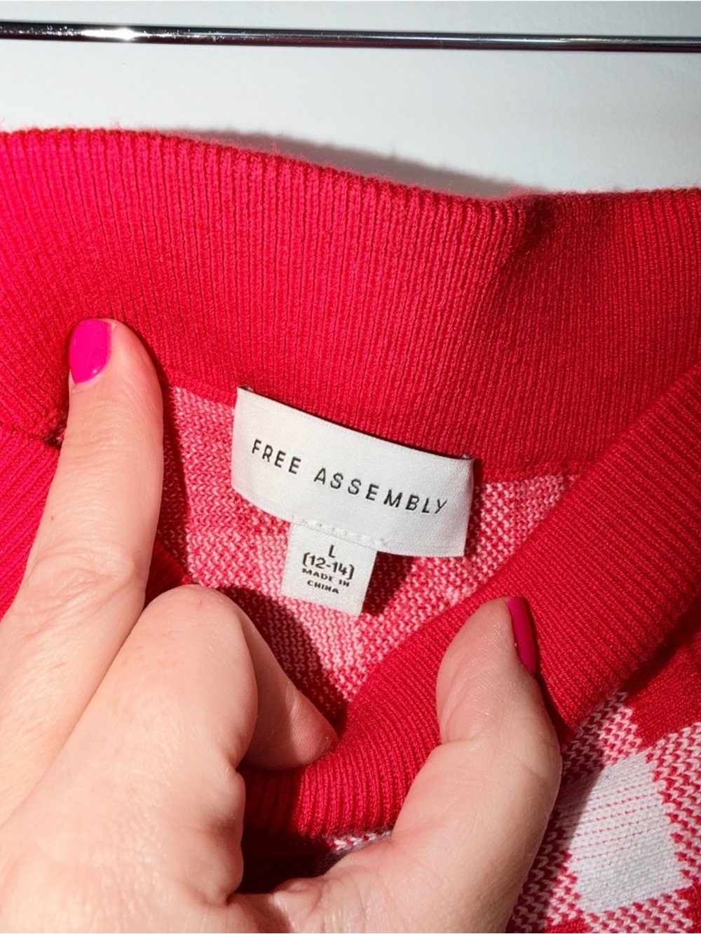 Free Assembly, Red & White Gingham Knit Sweater and A-line Skirt Set, Red, L - Picture 11 of 11